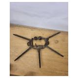 Antique Forged Iron Fireplace Tools - Wood-Handle Hook, Five-Arm Star, Ring with Spheres (3-Piece Set)