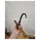 Antique Forged Iron Fireplace Tools - Wood-Handle Hook, Five-Arm Star, Ring with Spheres (3-Piece Set)