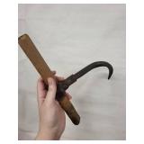 Antique Forged Iron Fireplace Tools - Wood-Handle Hook, Five-Arm Star, Ring with Spheres (3-Piece Set)