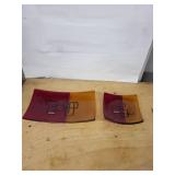 Opal Glass Plate Pair - Red & Amber Two-Tone with Black Geometric Overlay