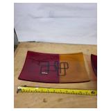 Opal Glass Plate Pair - Red & Amber Two-Tone with Black Geometric Overlay