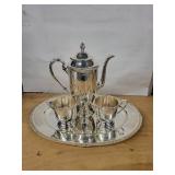 Tea Set - Vintage Silver-Plate Teapot with Lid, 2 Creamers & Tray