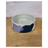 Abstract Leaf-Pattern Ceramic Bowl by Charles Halling - Lavender & Navy on White - 7 in Diameter