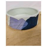 Abstract Leaf-Pattern Ceramic Bowl by Charles Halling - Lavender & Navy on White - 7 in Diameter