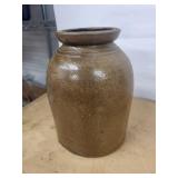 Stoneware Jar with Carved Wooden Serving Scoop - Brown Glaze