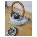 Teapot - Bamboo-Handled Ceramic with Gray Glaze