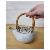 Teapot - Bamboo-Handled Ceramic with Gray Glaze