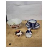 Kathy China Blue & White Ceramic Set - Bowl, Teacup with Saucer, Small Cup, Figurine