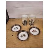 Sheridan Silver-Plated Car Print Plates & Wohl bekomm's Tumblers - 5-Piece Vintage Set