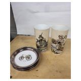 Sheridan Silver-Plated Car Print Plates & Wohl bekomm's Tumblers - 5-Piece Vintage Set