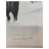 Framed Print - Snowy Farm Scene with Horse, Red Frame, Signed
