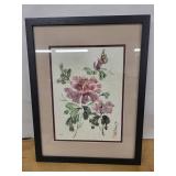 Charlotte Fung Miller Chinese Brush Painting - Hibiscus & Butterfly Framed Art