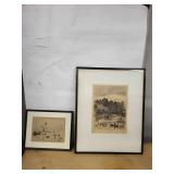 Pair of Vintage Landscape Etchings in Black Frames