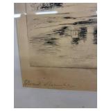 Pair of Vintage Landscape Etchings in Black Frames