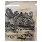 Pair of Vintage Landscape Etchings in Black Frames