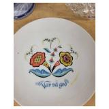 Crystal Cut Glass Compote Bowl, Delft-Style Blue Rimmed Bowl, Danish Floral Plate (Lot of 3)