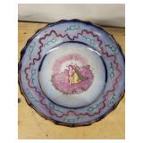 Crystal Cut Glass Compote Bowl, Delft-Style Blue Rimmed Bowl, Danish Floral Plate (Lot of 3)