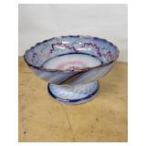Crystal Cut Glass Compote Bowl, Delft-Style Blue Rimmed Bowl, Danish Floral Plate (Lot of 3)
