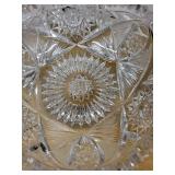 Crystal Cut Glass Compote Bowl, Delft-Style Blue Rimmed Bowl, Danish Floral Plate (Lot of 3)