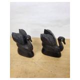 BEK 1001 Cross-Stitch Framed Wall Art and 2 Black Swan Figurines, Wooden Hand Fan and Heart Decor