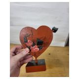 BEK 1001 Cross-Stitch Framed Wall Art and 2 Black Swan Figurines, Wooden Hand Fan and Heart Decor