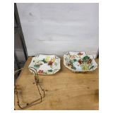 H&Co Floral Square Porcelain Bowls with Gold Trim - Set of 2