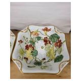 H&Co Floral Square Porcelain Bowls with Gold Trim - Set of 2
