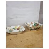 H&Co Floral Square Porcelain Bowls with Gold Trim - Set of 2