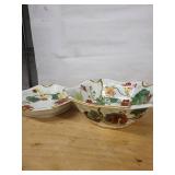 H&Co Floral Square Porcelain Bowls with Gold Trim - Set of 2