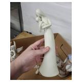 Porcelain Angel Figurines Lot with Landscape Egg Ornaments and a Lady with Chickens