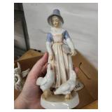 Porcelain Angel Figurines Lot with Landscape Egg Ornaments and a Lady with Chickens