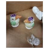 Porcelain Angel Figurines Lot with Landscape Egg Ornaments and a Lady with Chickens