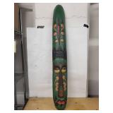 Carved Green Wooden Tiki Mask - Hand-Carved Tribal Sculpture, 34in Tall