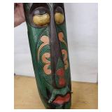 Carved Green Wooden Tiki Mask - Hand-Carved Tribal Sculpture, 34in Tall