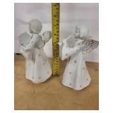 Pair of White Ceramic Angel Figurines with Gold Star Accents - Musical Angels