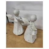 Pair of White Ceramic Angel Figurines with Gold Star Accents - Musical Angels