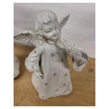 Pair of White Ceramic Angel Figurines with Gold Star Accents - Musical Angels
