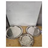 Silver Plate Tray Set - 3-Piece Vintage - Two Round Trays & Grapevine Edge Compote