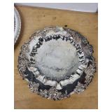 Silver Plate Tray Set - 3-Piece Vintage - Two Round Trays & Grapevine Edge Compote