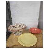 Homer Laughlin China Floral Pedestal Bowl & 2 Plates - 11-12 in Dia
