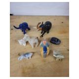 Assorted African Soapstone Animal Figurines & Glass Crystal Fish Paperweights