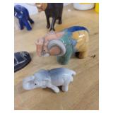 Assorted African Soapstone Animal Figurines & Glass Crystal Fish Paperweights