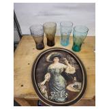 Coca-Cola Embossed Glass Tumblers - 4-Color Set & Pepsi-Cola Tray Vintage Soda Decor
