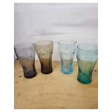 Coca-Cola Embossed Glass Tumblers - 4-Color Set & Pepsi-Cola Tray Vintage Soda Decor