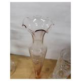 Glass Vase Collection - Emerald Green Diamond Vase, Clear Wavy-Top Vase, Pink Fluted Vase, Amber Bowl, Sugar Jar, Crystal Goblet