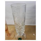 Glass Vase Collection - Emerald Green Diamond Vase, Clear Wavy-Top Vase, Pink Fluted Vase, Amber Bowl, Sugar Jar, Crystal Goblet