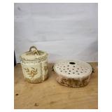 D&C France Porcelain Lidded Canister & Floral Perforated Serving Dish - 2-Piece Set