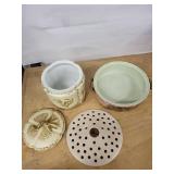 D&C France Porcelain Lidded Canister & Floral Perforated Serving Dish - 2-Piece Set