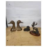 Brass Duck Bookends (Pair) - Moose Sculpture on Wood Base - Bronze Wildlife Figurine