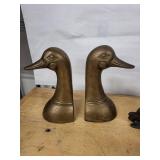 Brass Duck Bookends (Pair) - Moose Sculpture on Wood Base - Bronze Wildlife Figurine